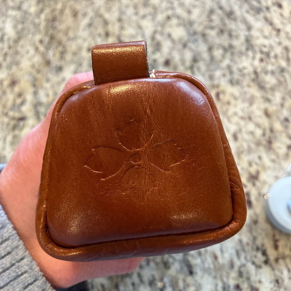 Patricia Nash Cognac Barrel Cosmetic Bag Embossed Leather Wristlet Pouch Zipper - Picture 9 of 16